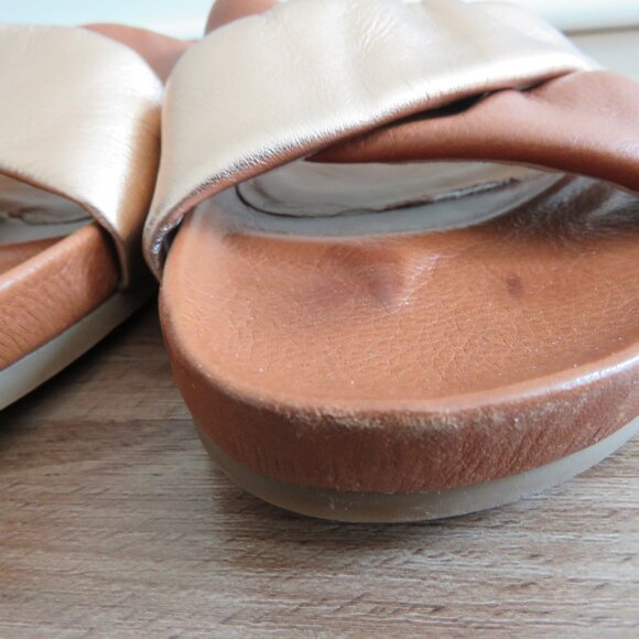 COLE HAAN Arielle Cross Over Slide Sandals in Gold Tan Leather Minimal Size 8.5 - Picture 7 of 15